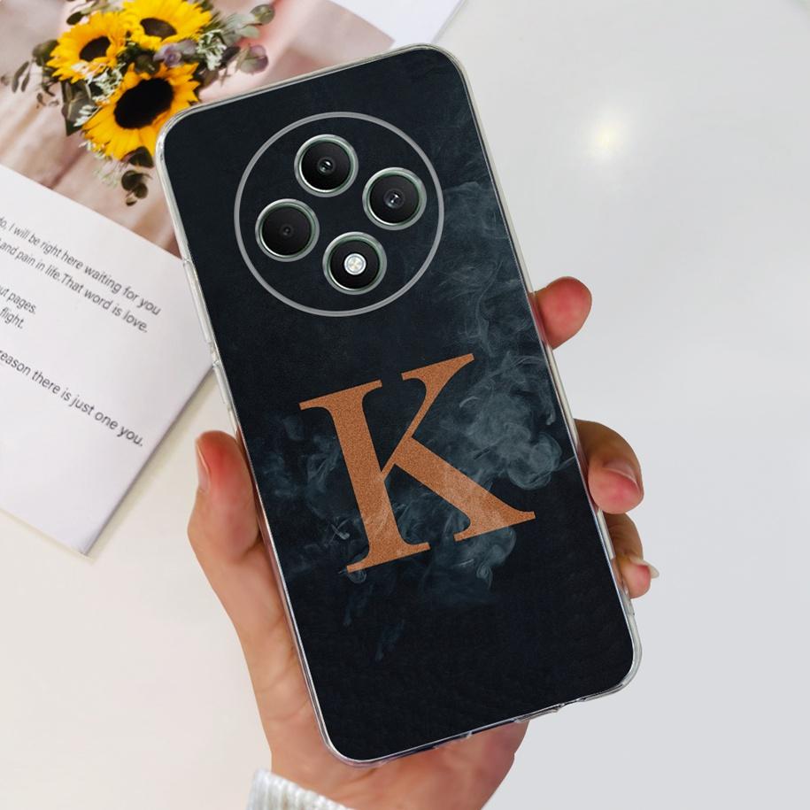 Чехол для OPPO Reno12 F Милые буквы от A до Z Цветок Прозрачный Мягкий Силиконовый Задняя крышка телефона Для OPPO Reno 12F 5G Reno12F 2024 Capa