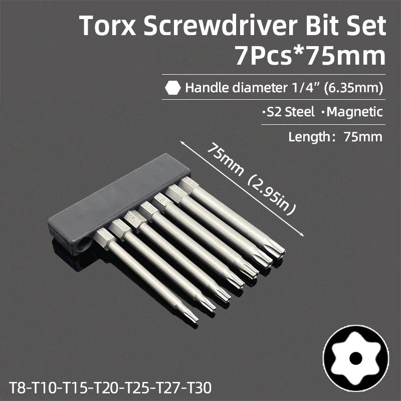 75 мм магнитные биты Torx для отвертки, биты с защитой от несанкционированного доступа T6-T40, полая головка в форме цветка сливы S2 1/4'', шестигранник для ручных электроинструментов