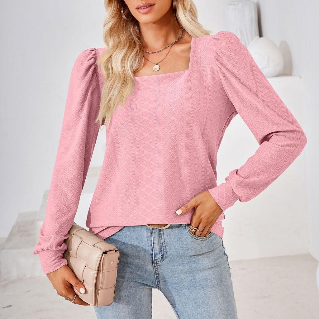 Женская модная однотонная футболка с длинным рукавом и квадратным вырезом