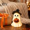 Halloween Ghost Figurine Figurine, Cute Resin Holding Pumpkin LED Decor Statue for Desk Tabletop Indoor Home Unique Seasonal Ornament