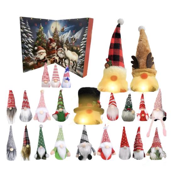 Гном Адвент-календари 2025 24 дня Рождественский календарь обратного отсчета с 24 коллекционными фигурками Светящиеся гномьи украшения для домашнего декора