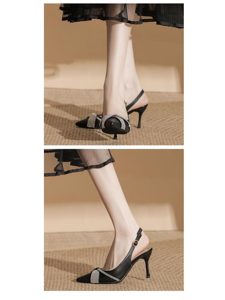 Туфли-лодочки BYZ без задника с острым носком на шпильке из микрофибры с пряжкой из страз - Универсальная обувь для работы и поездок для женщин
