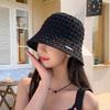 Solid color hollow knitted breathable hat women's spring and summer new versatile bucket hat seaside beach vacation basin hat