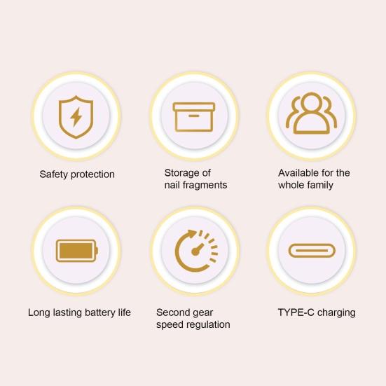 Электрическая машинка для полировки ногтей, 2-скоростная, регулируемая, тип C, перезаряжаемая, автоматическая машинка для стрижки ногтей, портативная, для детей, взрослых, пожилых людей, триммер для ногтей, пилка