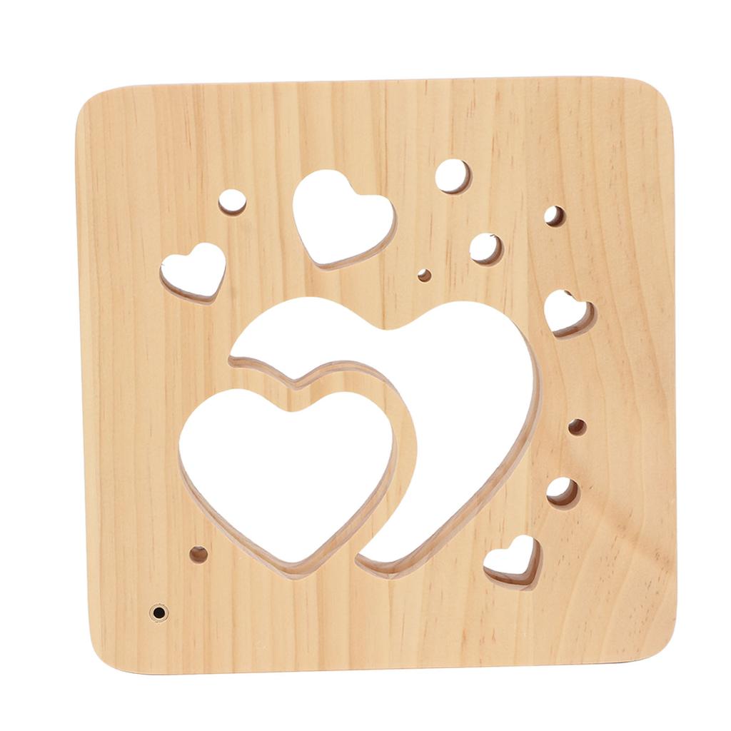 Wooden 3D LED Light Valentine\'s Day Hollow Hearts Shape Style Pine Wood USB Power Supply Decorative