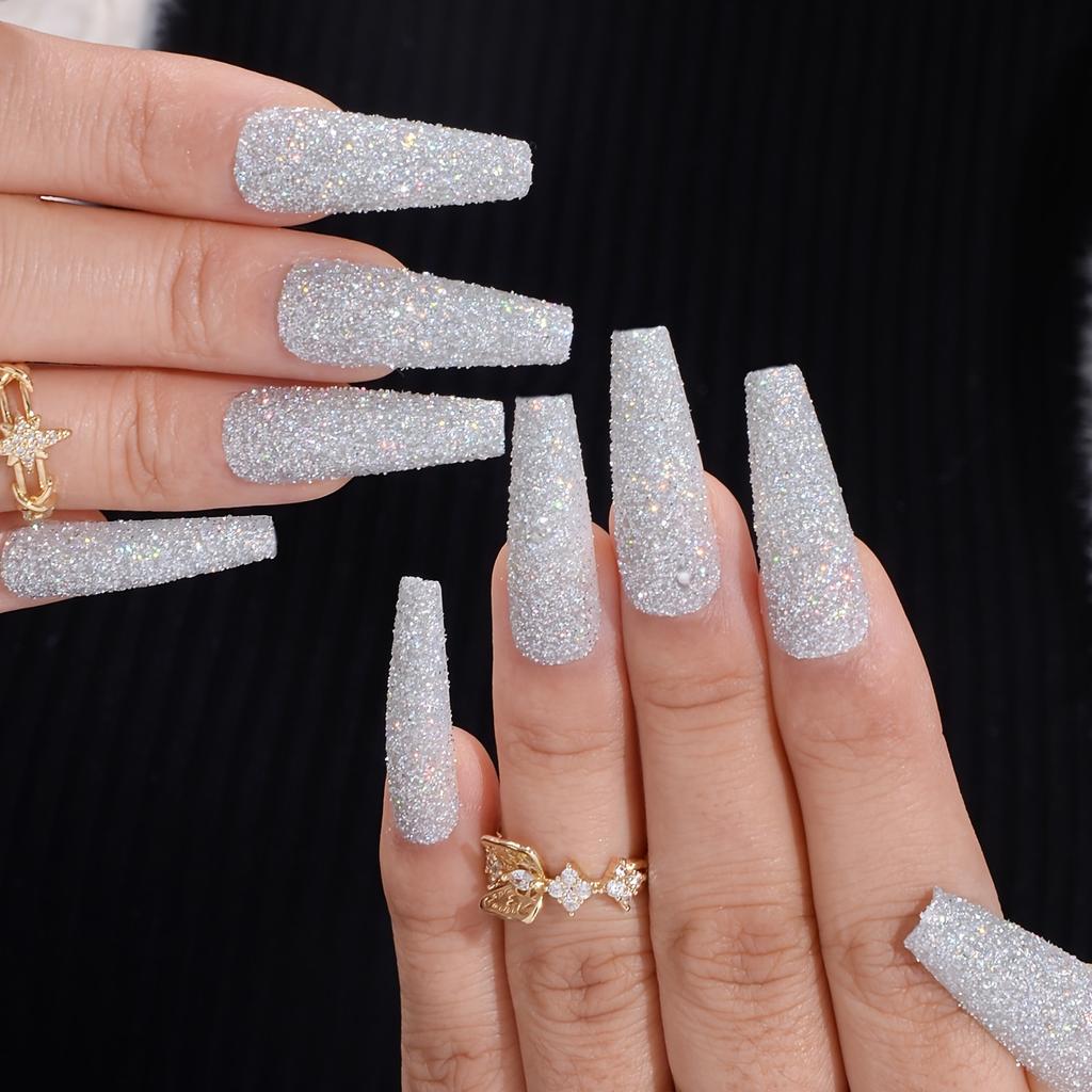 Длинные накладные ногти 24 шт., блестящие накладные ногти, гламурные накладные ногти для женщин и девушек
