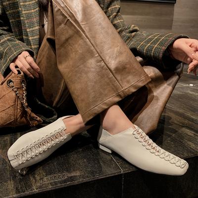 Модная женская новая весенне-летняя обувь с квадратным носком из мягкой овчины в стиле ретро, на удобном низком каблуке, больших размеров, модные одинарные туфли