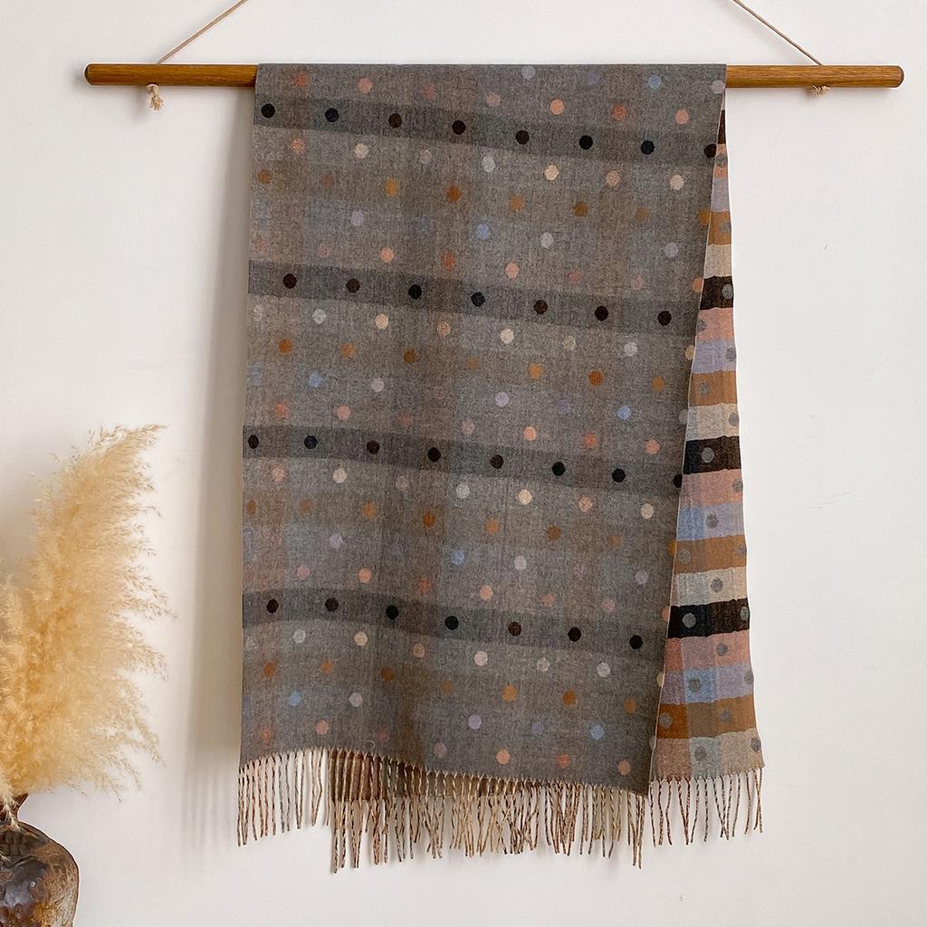 Splicing Polka Dots Autumn And Winter Jacquard Imitation Cashmere Extended Scarf Women'S Thermal Air Conditioner Shawl Thickened Scarf