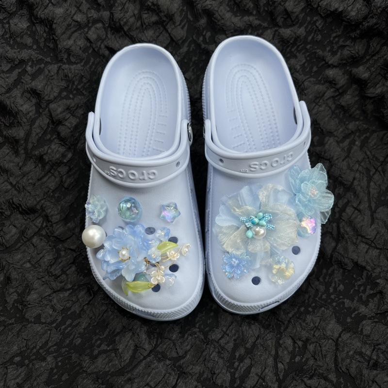 Cave Shoe DIY Accessory, Blue Series, Dreamy Light Gauze, Flower Pearl, Detachable Shoe Buckle, Shoe Flower, Shoe Accessory