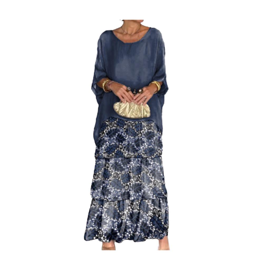 Вечернее платье с многослойным подолом в виде торта, контрастным цветным принтом, короткими рукавами, макси-платьем, рукавами «летучая мышь», мешковатым круглым вырезом, шифоновым платьем для выпускного вечера