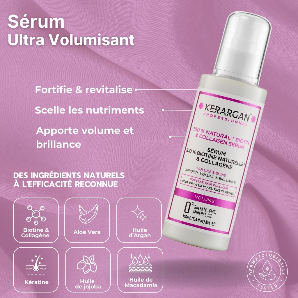 Kerargan Шампунь, кондиционер, маска, сыворотка и несмываемые средства с биотином и коллагеном - без сульфатов, парабенов и силикона - 1950 мл