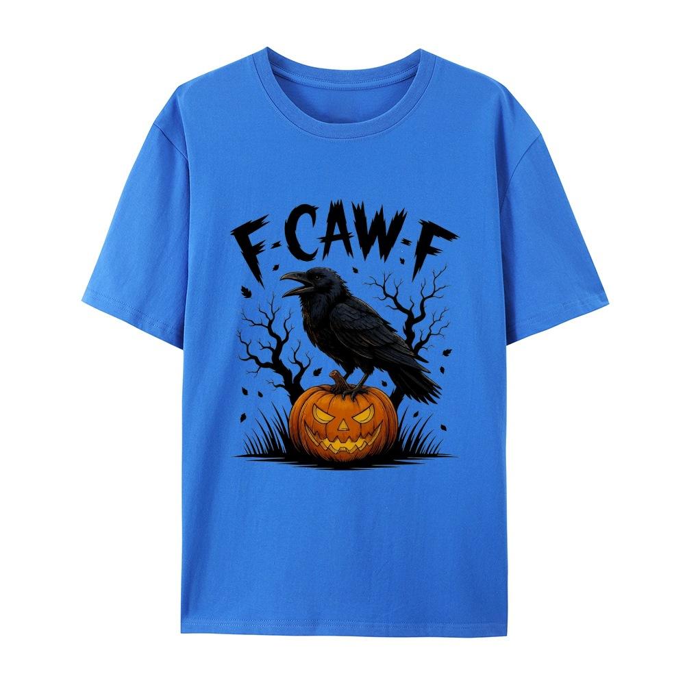 Summer New F-Caw-F Raven Pumpkin Pattern Printed Sporty Pure Cotton Casual Loose T-shirt for Both Men and Women