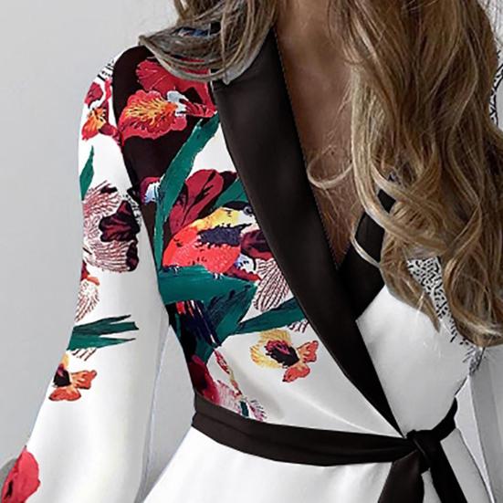 Женские нижние юбки размера плюс, торжественное платье с цветочным принтом в стиле пэчворк, осень-зима, платье-рубашка с отложным воротником и лацканами для офиса