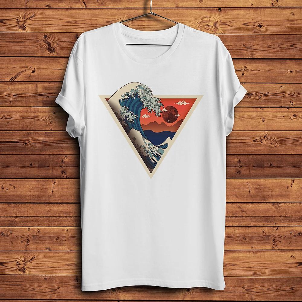 Ukiyo Style Great Wave Off Kanagawa Red Moonfunny Hokusai Artistic TShirtCasual TshirtUnisex TeeNocrack Breathable Print