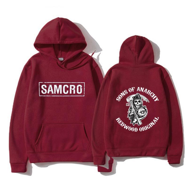 Толстовки с надписью Samcro Sons Of Anarchy с принтом, модная уличная одежда с черепом, унисекс, женская толстовка большого размера, свободная одежда