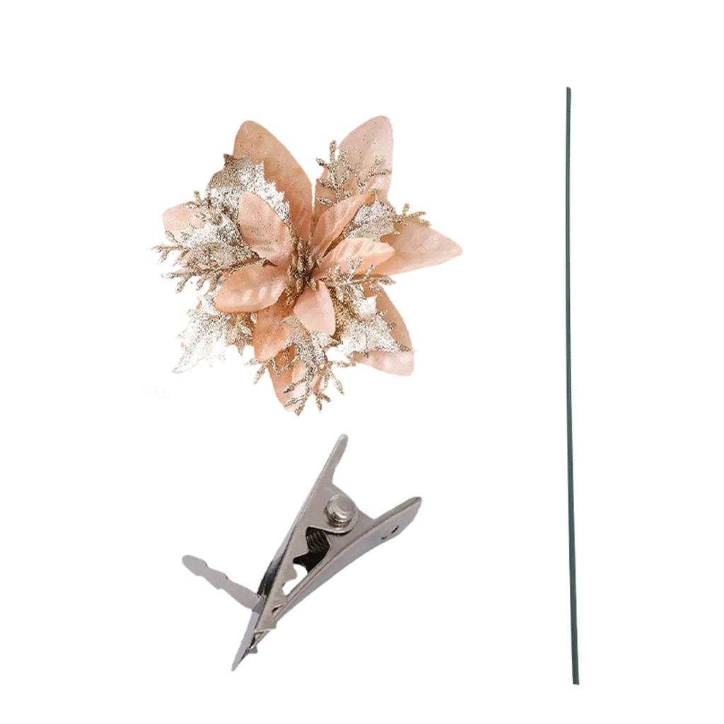 Glitter Poinsettia 5.5 Inch Artificial Flower Christmas Clip Stem Christmas Tree Ornaments For Wedding Party Wreath Decoration