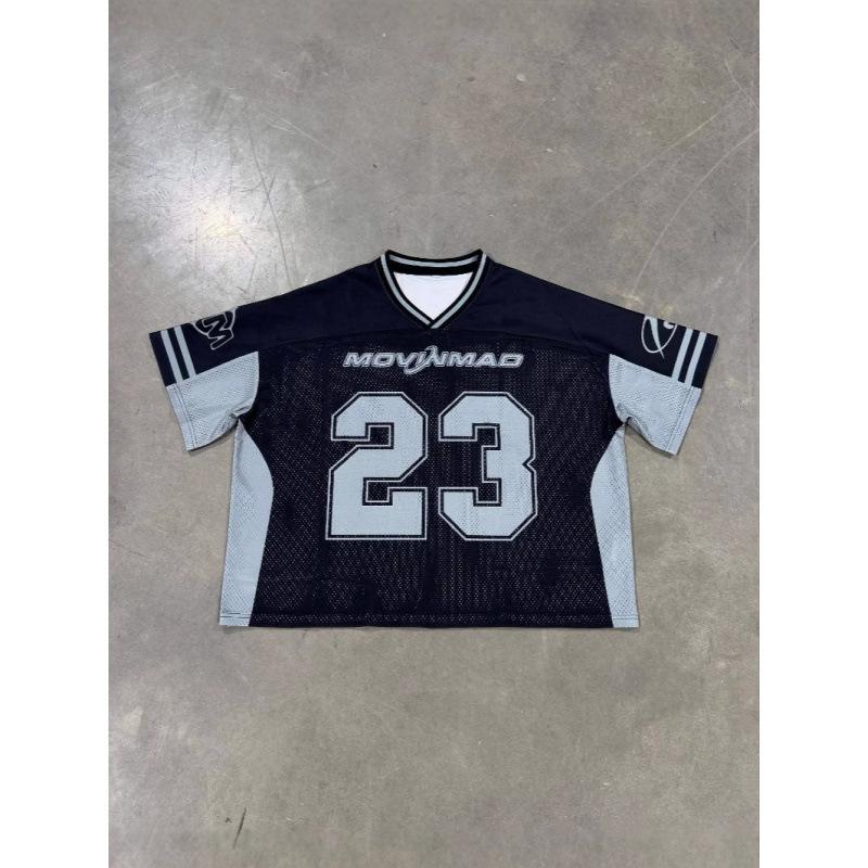 American jersey style T-shirt sports style contrasting color printing digital casual lazy loose T-shirt jersey women