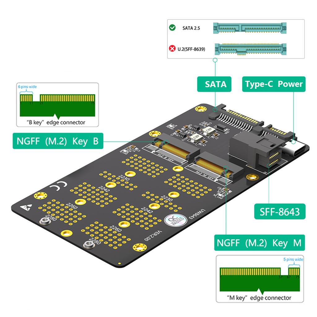 Адаптерная карта 2 в 1 M2 - SATA3 и SFF 8643 для высокоскоростной передачи данных и расширения хранилища