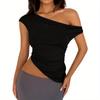 1 шт., женская летняя майка без рукавов с открытыми плечами и рюшами на одно плечо, асимметричная майка Y2K