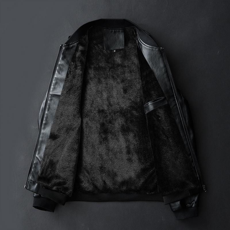 Мужская повседневная деловая куртка больших размеров, зимняя утепленная куртка из искусственной кожи, однотонная куртка на молнии