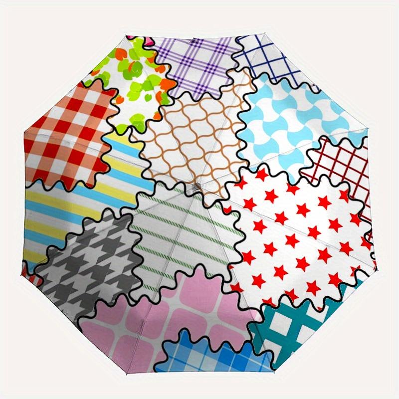 1pc Fabric Pattern Automatic Open, Sturdy Iron Frame, Compact Folding Design, All-Season Portable Umbrella for Women & Men, Outdoor Umbrella