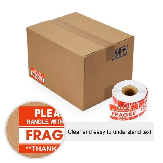 500Pcs/Roll Fragile Label Sticker Red White Handle with Care Fragile Thank You Self-adhesive Rectangle Package Box Shipping Warning Decal Kit
