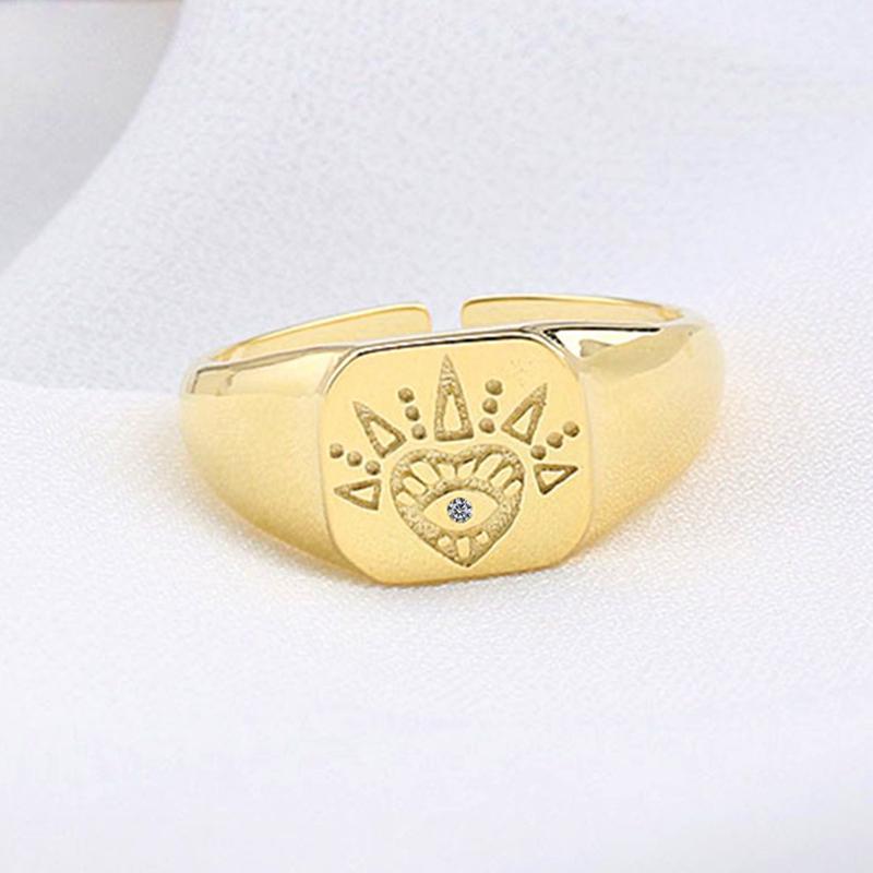 ANENJERY Золотые кольца с нижним сердечком для женщин, простое индивидуальное регулируемое кольцо с цирконом, ретро-ювелирные изделия