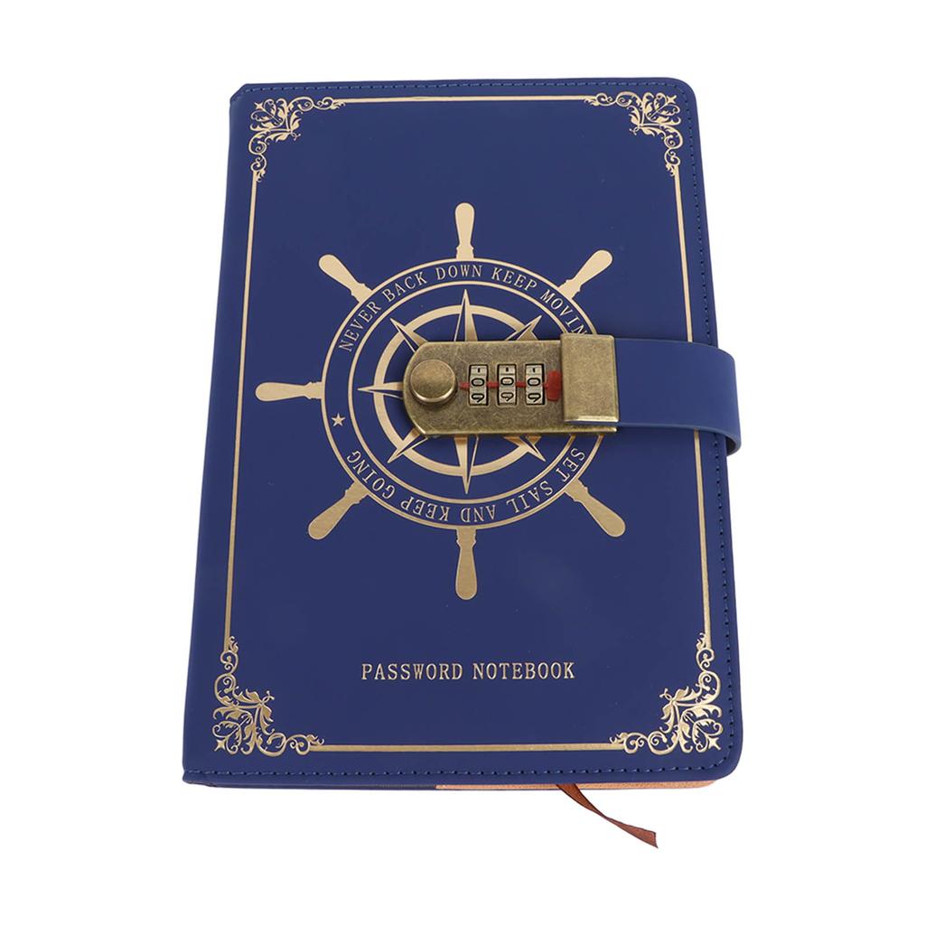 Diary with Combination Lock 100 Sheets Vintage A5 Size Travel Journal Notebook with PU Leather Cover for Record Blue