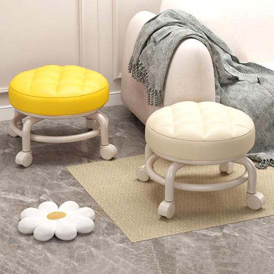 Низкий табурет на роликах с колесами, вращающимися на 360 градусов, подушка из искусственной кожи с губчатым наполнителем, современный круглый табурет на роликах для домашнего офиса и магазина