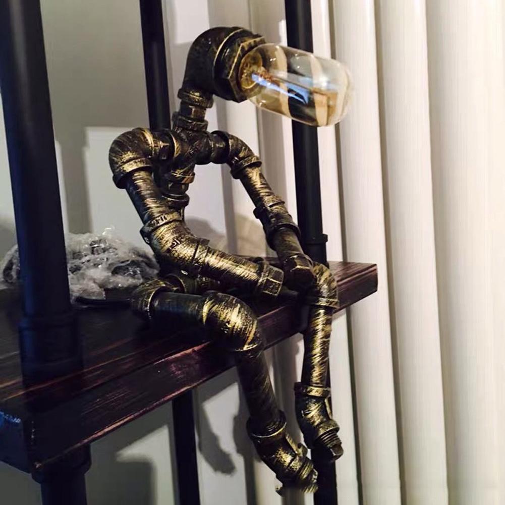 Steampunk Table Lamp, Retro Industrial Water Pipe Robot Desk Lamp With Button Switch, Light Bulb, Vintage Industrial For Nightstand Desktop Bar