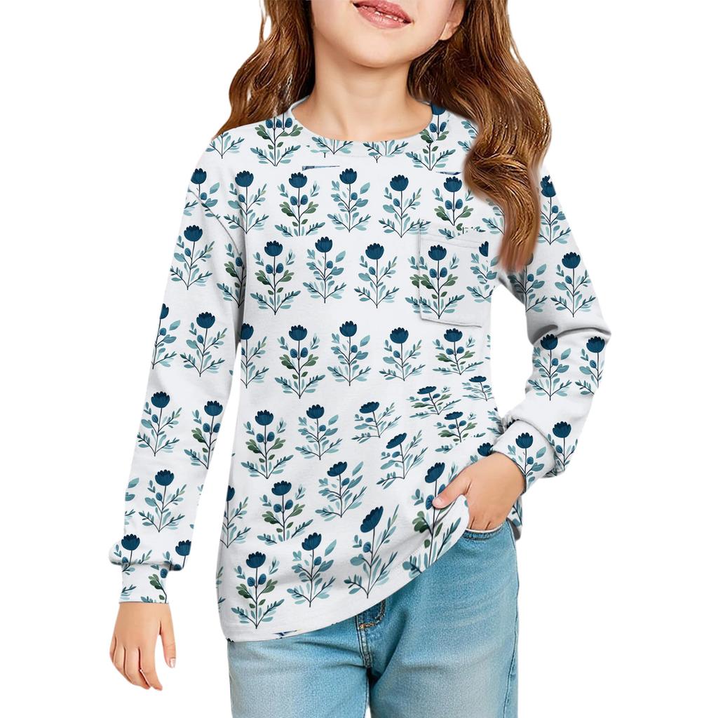 Girls' Long Sleeve Blouse - Round Neck Soft Waist Tunic