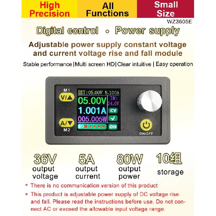 WZ3605E DC DC Buck Boost Converter CC CV 36V 5A Power Module Adjustable Regulated laboratory power supply Voltmeter ammeter