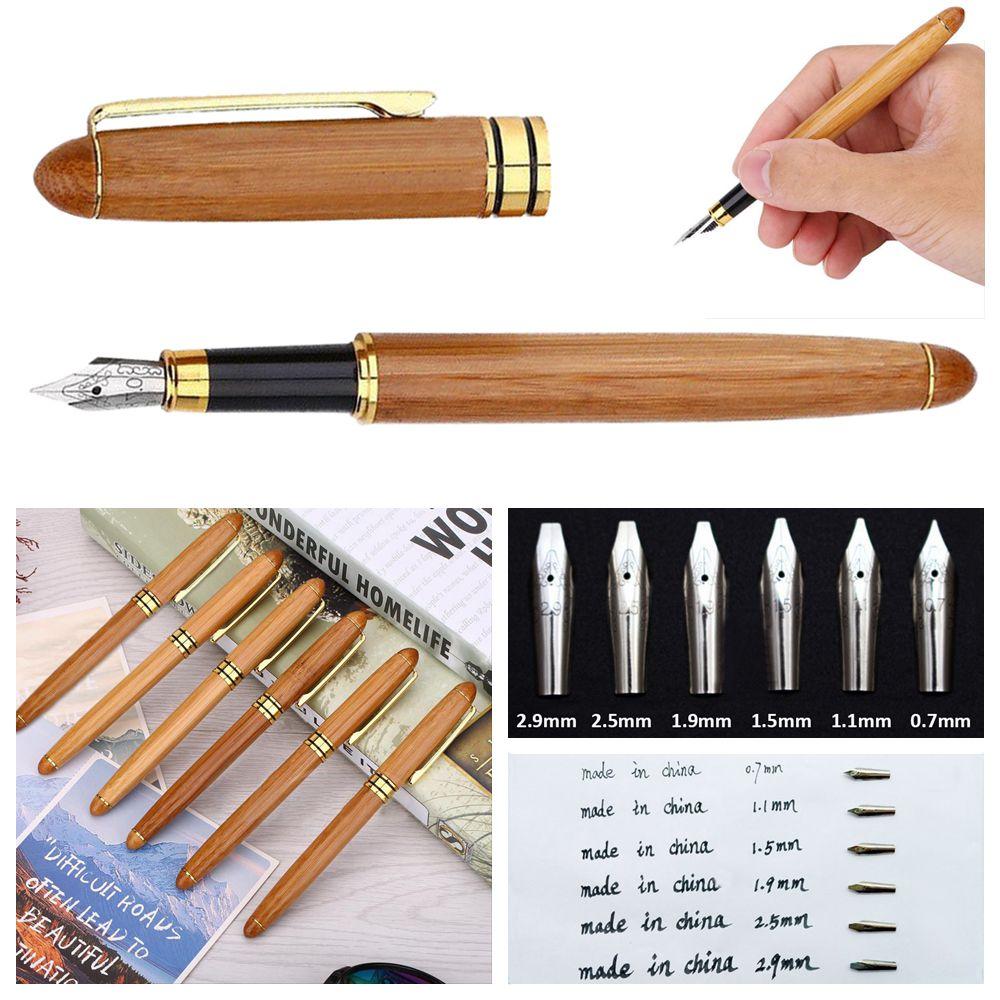 0.7mm-2.9mm Art Fine Nib Calligraphy Stationery Broad Stub Bamboo Fountain Pens Chisel-pointed