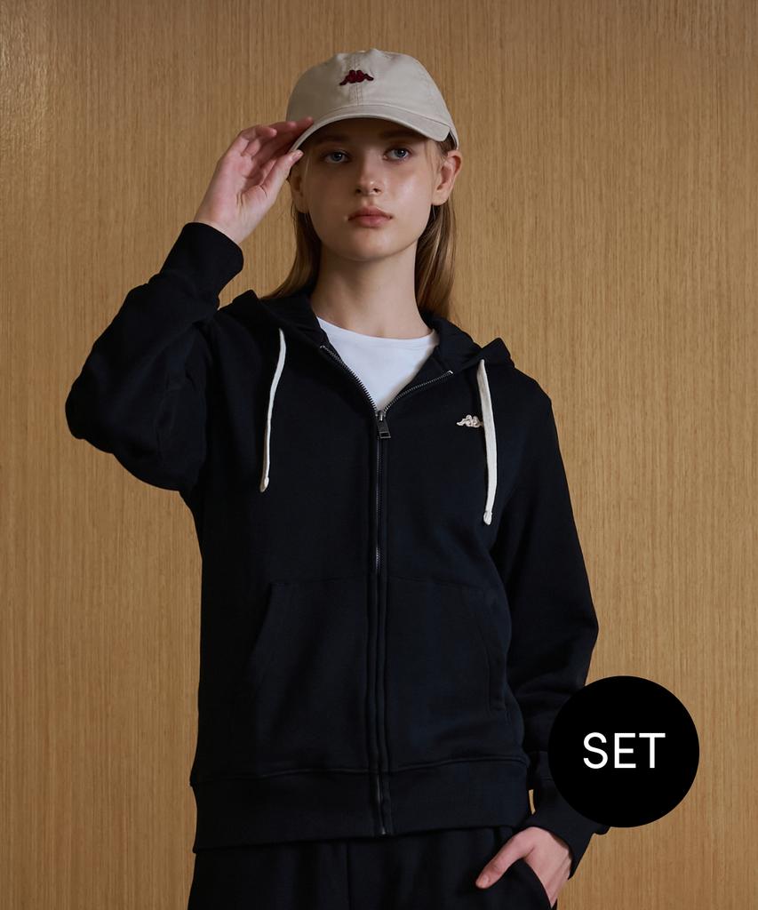 KAPPA [Set] Women'S Hooded Zip-Up Sweatshirt Set Black