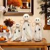 3Pcs Rustic Halloween Ghost Decor Handcrafted Wooden And Fabric Ghost Figurines 3 Sizes Farmhouse Style Shelf Decorations Party Supplies