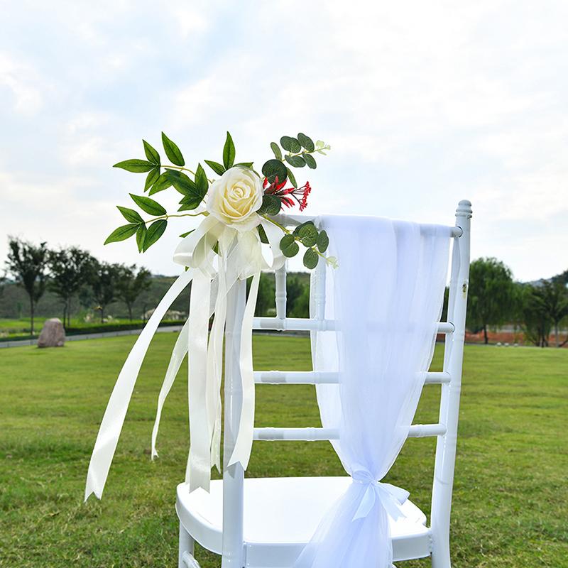 1 шт., цветок розы на стул для церкви, автомобиля, деревенская свадьба, искусственный цветок, свадебные принадлежности, пояса, узел, элегантный, 46x27 см