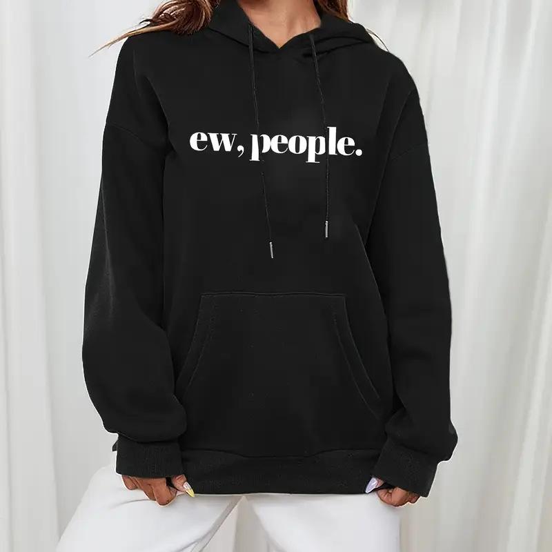Женские повседневные худи с капюшоном и длинными рукавами, с большим карманом, с принтом букв EW.PEOPLE