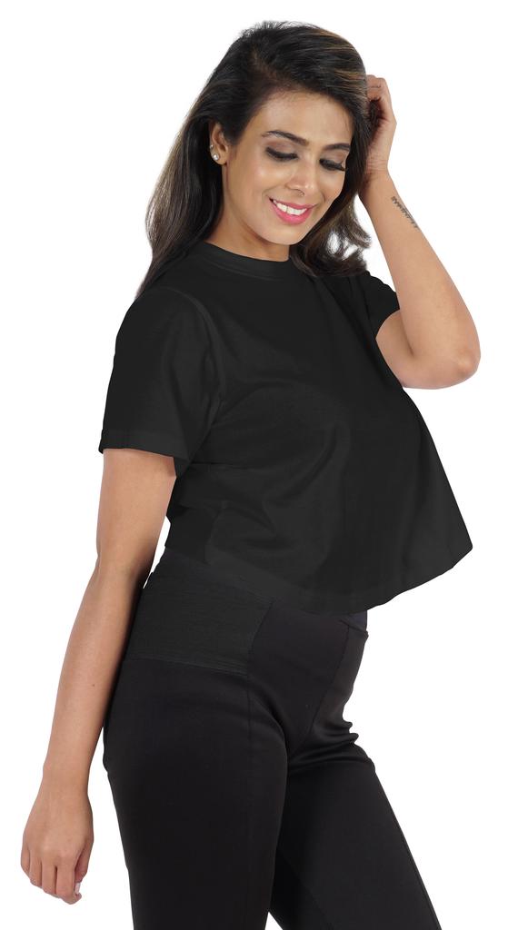 Inkmeso Short Sleeve Casual Cropped Tee For Womens Solid Crew Neck Crop Top