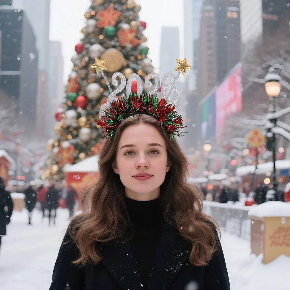 Sequin 2026 Happy New Year Headband Sweet New Year Decorative Glasses  New Year Dress Up