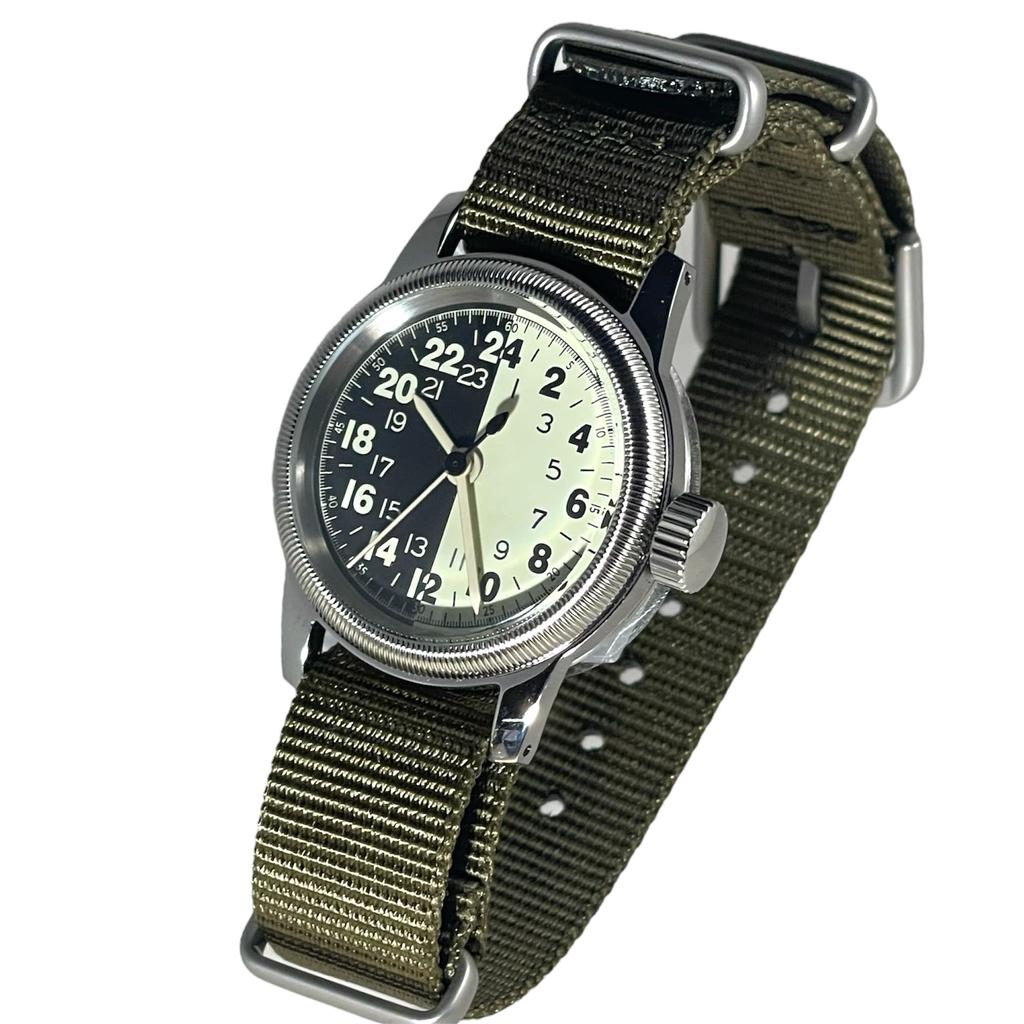 Военные часы ТИП 24H ночь день зеленый нейлон ремешок НАТО [MRMW] мужские A-17a &