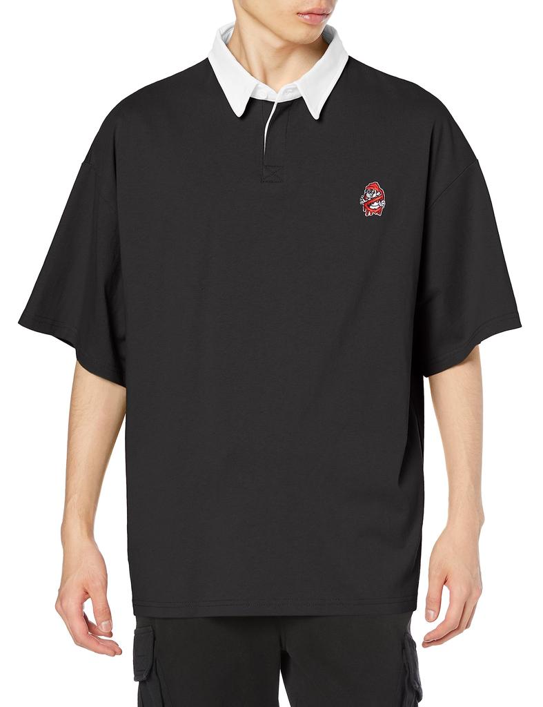 IMPROMES SIDEWAYSTANCE Ghostbusters Embroidered Short Sleeve Rugby Black Shirt, Men's,
