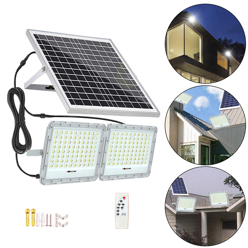 2 Head Stepless Dimming Light Waterproof LED Flood Lamp Remote Control Solar Landscape Spotlight for Outdoor Garden Path Street