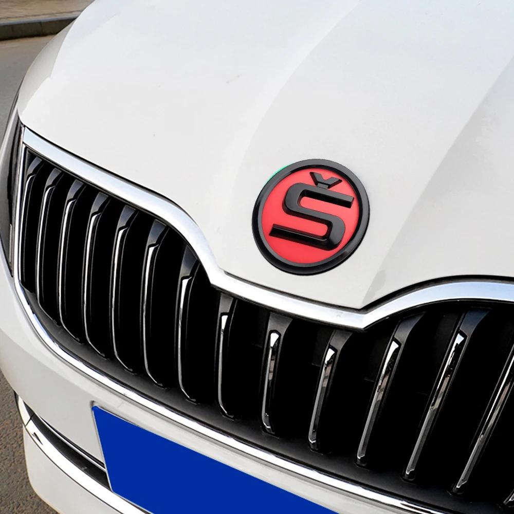 CGW1 2pcs Car Front Hood Badge Rear Trunk Emblem Replacement Sticker For Skoda S Octavia 2 3 Kodiaq Fabia Karoq Superb 3 Scala VRS A5