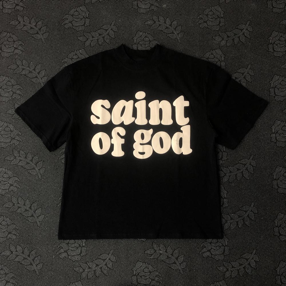 Frog Drift Fashion KANYE Streetwear SAINT OF GOD 100%Cotton Foaming Printing Clothing Loose Oversized Tees Tops T Shirt for Men
