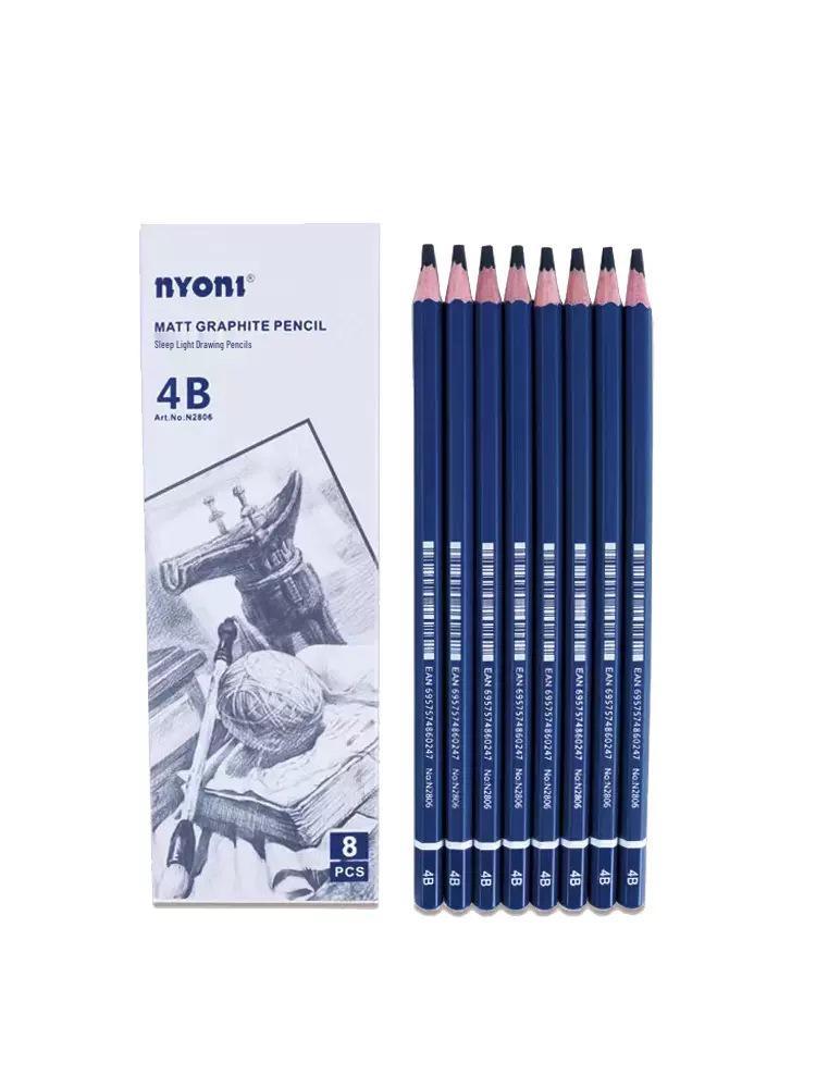 Матовые зеленые карандаши для эскизов из бамбука Neoni - 12B/2B Неотражающие для студентов-художников и экзаменов