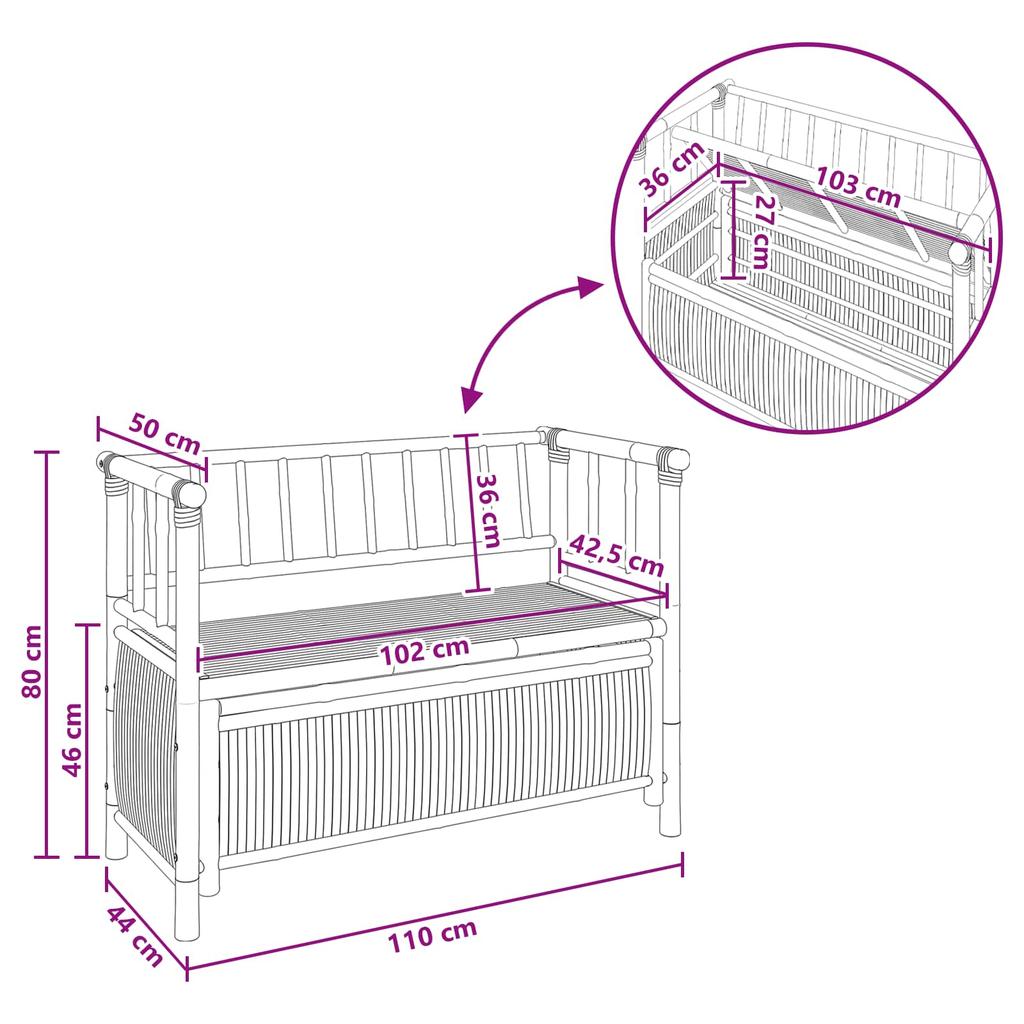 Garden Storage Bench 110 x 47 x 80 cm Natural Bamboo