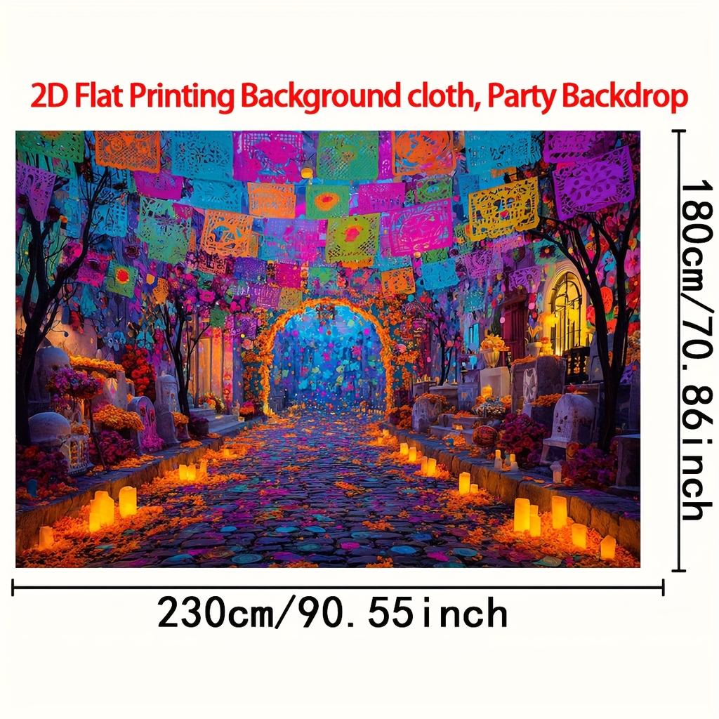 2D plane, 1 piece of Mexican Day of the Dead background fabric - Large, durable polyester fabric altar decoration