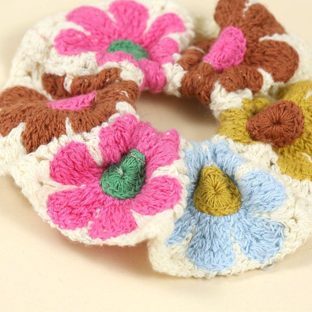 Elastic Crocheted Flower Scrunchies Flores Sweet Hair Tie Exquisite Knitted Hair Rope  Girls