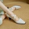 Fashion NEW Spring/Autumn Women Pumps Square Toe High Heel Shoes Genuine Leather Shoes for Women Concise Cross-tie Buckle Strap Shoes