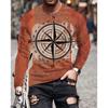 Футболка с длинным рукавом с 3D-принтом, рисунком якоря и компаса, верхняя часть, весна и осень, мужская ретро-футболка свободного покроя с круглым вырезом